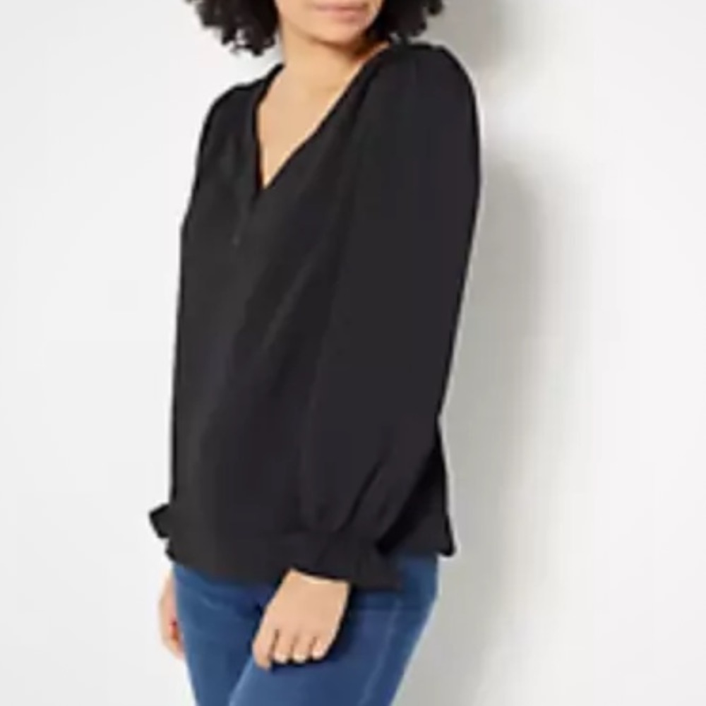 LAURIE FELT Popover Ruffle Cloud 9 V-Neck Blouse Women’s Size 3X Black‎ Career